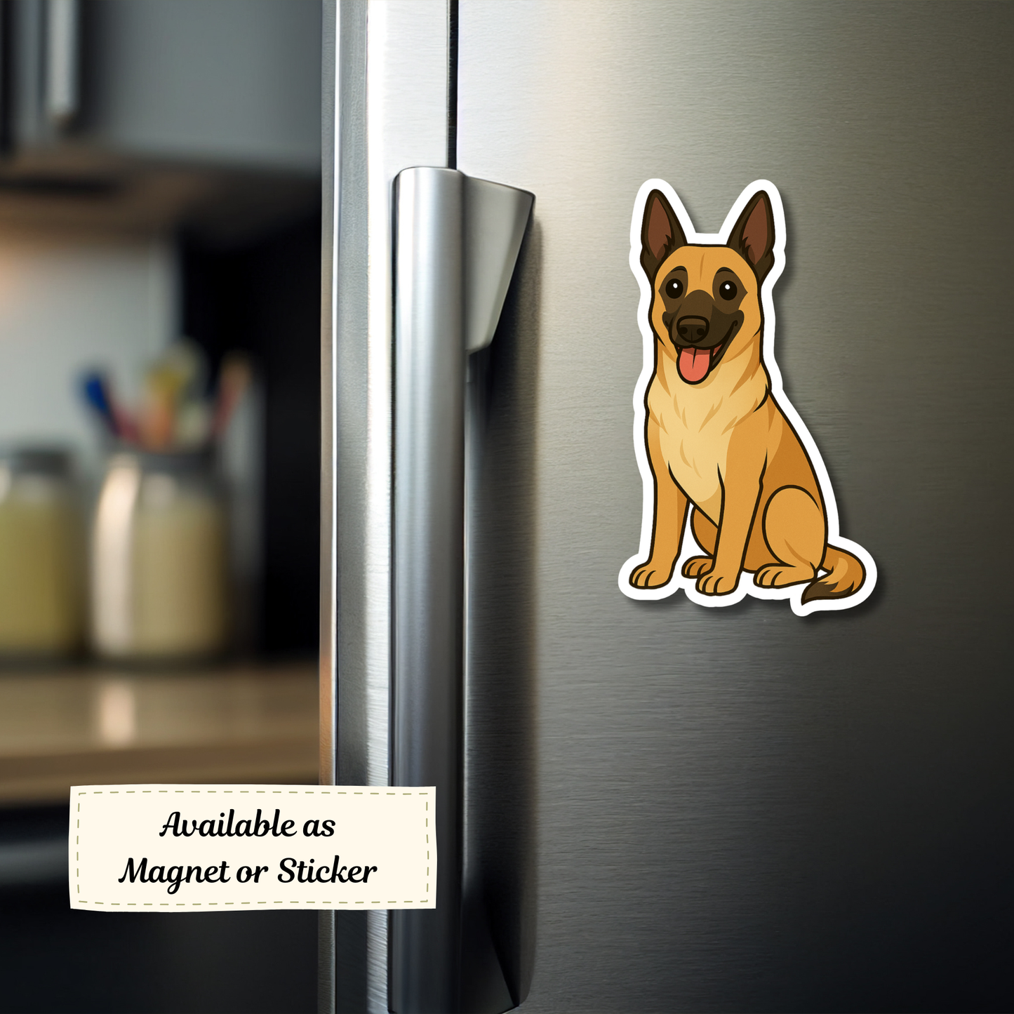 Autocollant personnalisé Malinois belge – Masque fauve et noir | Personnalisable avec votre nom