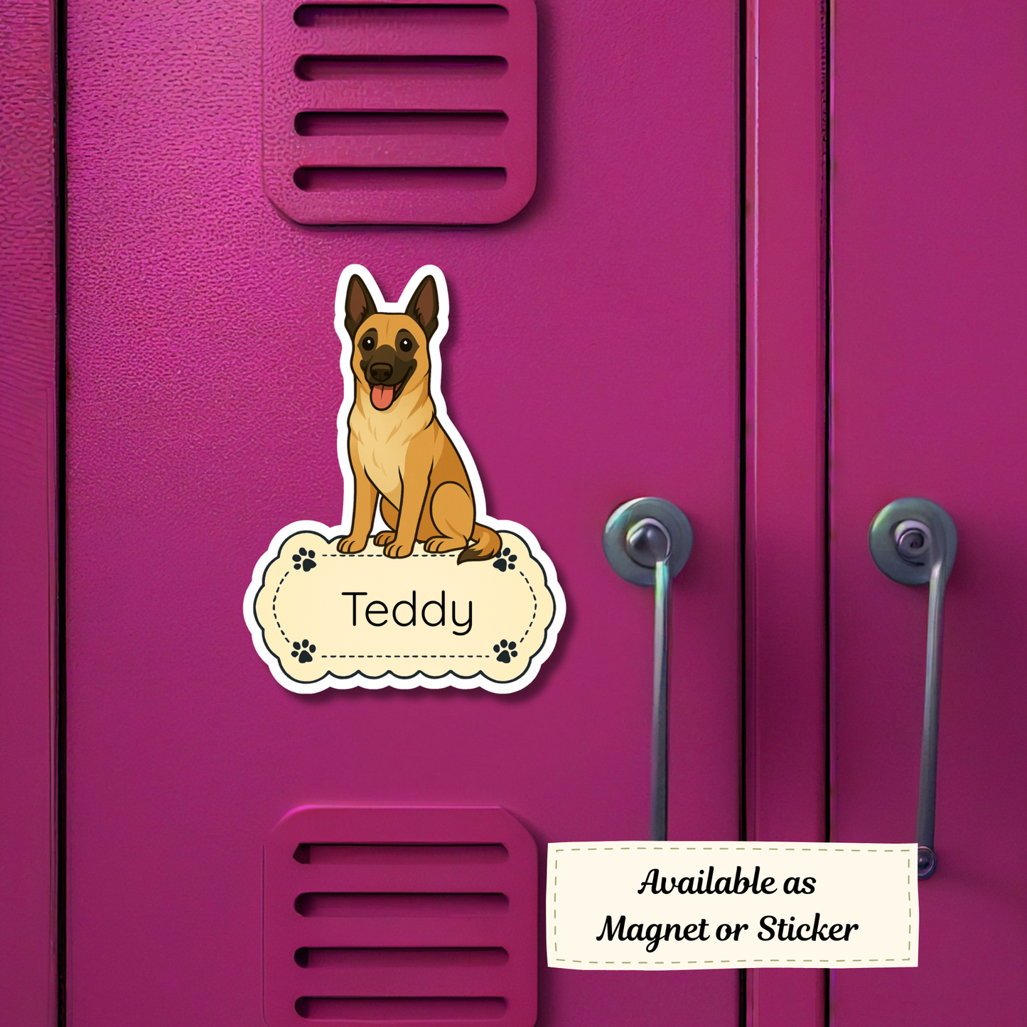 Autocollant personnalisé Malinois belge – Masque fauve et noir | Personnalisable avec votre nom