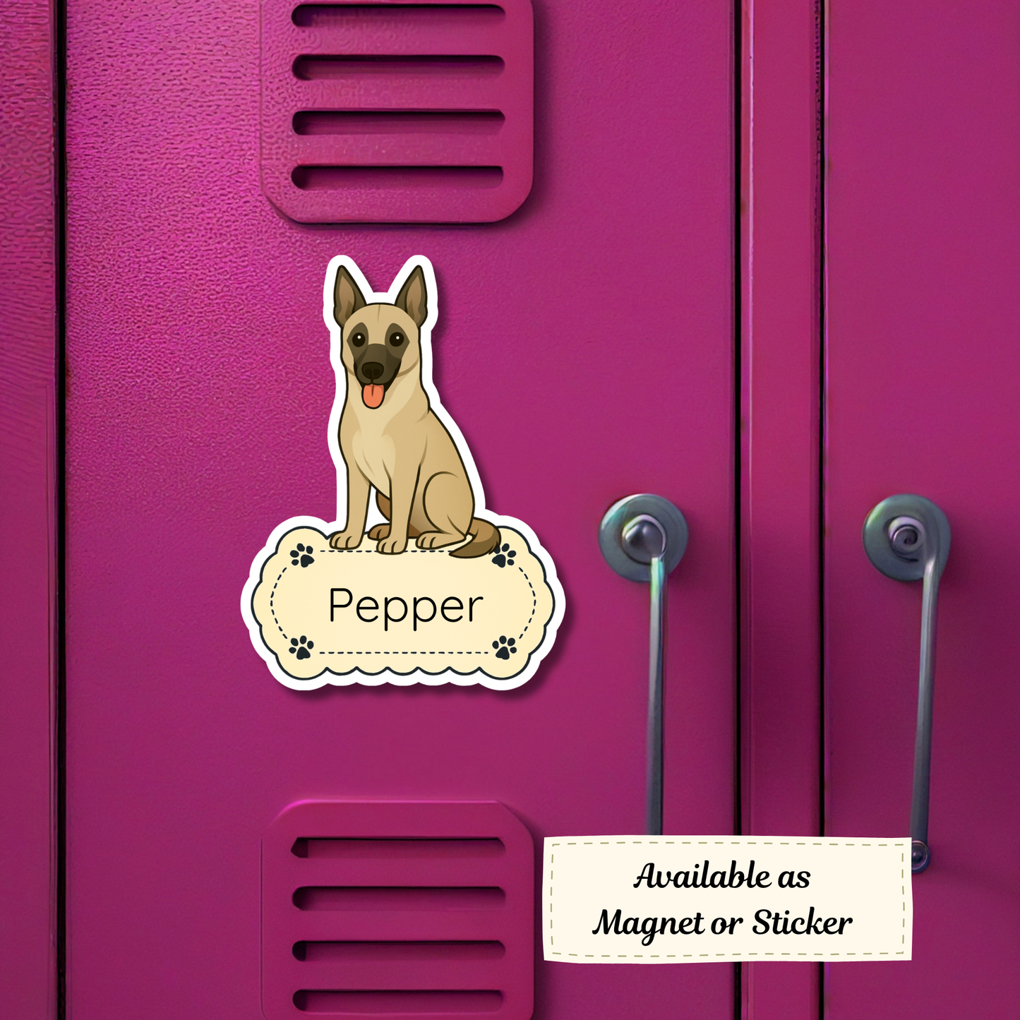 Autocollant personnalisé Malinois belge - Gris fauve | Personnalisable avec nom