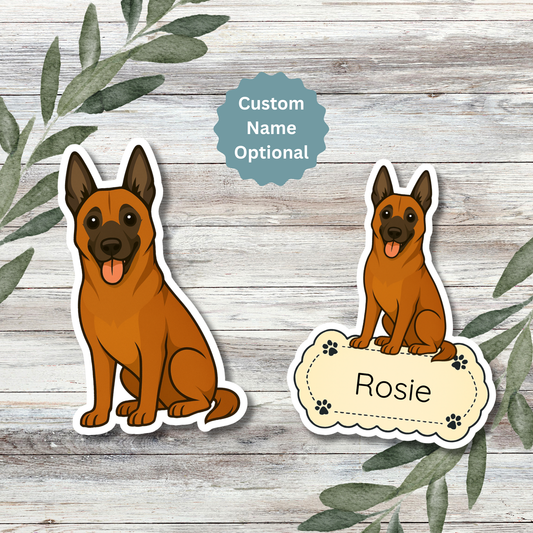 Autocollant personnalisé Malinois belge - Acajou | Personnalisable avec votre nom