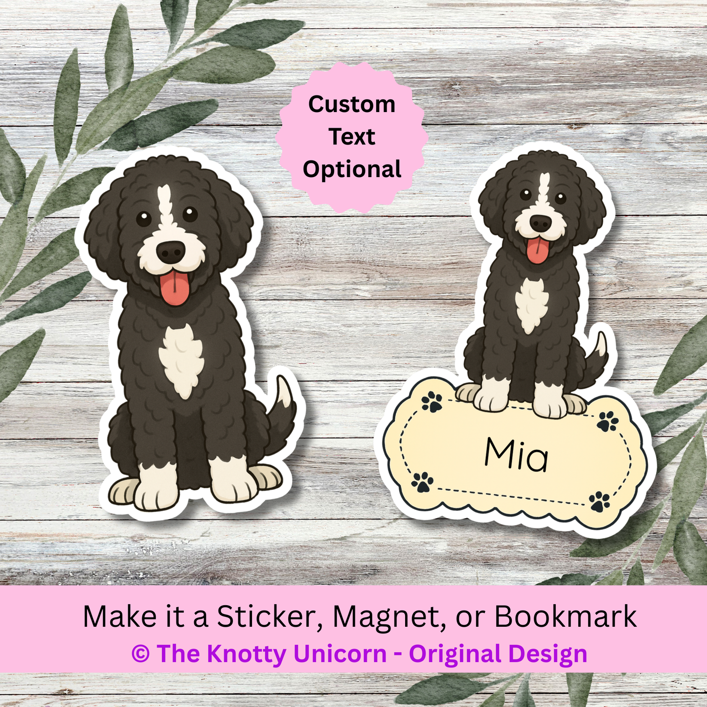 Autocollant personnalisé Bernedoodle - Noir et blanc | Personnalisable avec votre nom