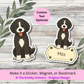 Autocollant personnalisé Bernedoodle - Noir et blanc | Personnalisable avec votre nom