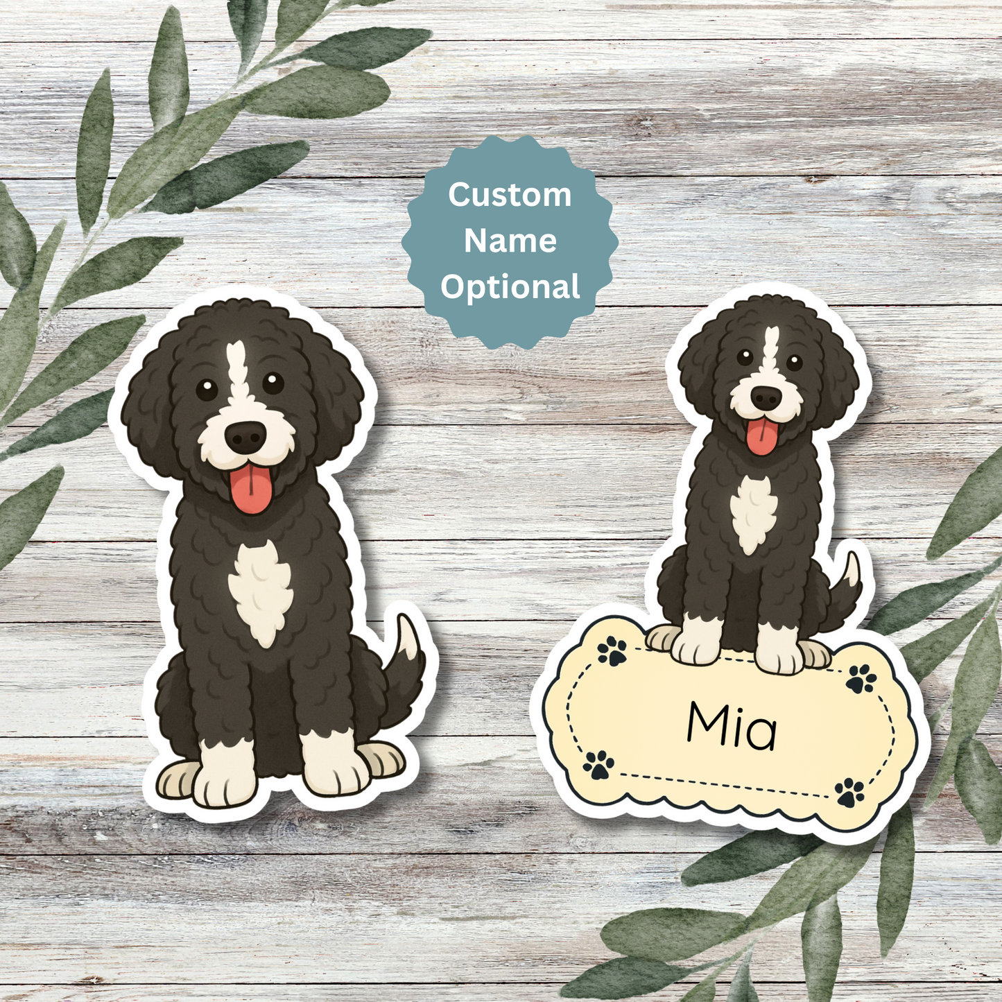 Custom Bernedoodle Dog Sticker - Black and White | Personalized with Name