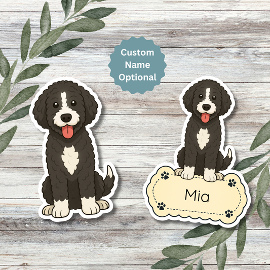 Autocollant personnalisé Bernedoodle - Noir et blanc | Personnalisable avec votre nom
