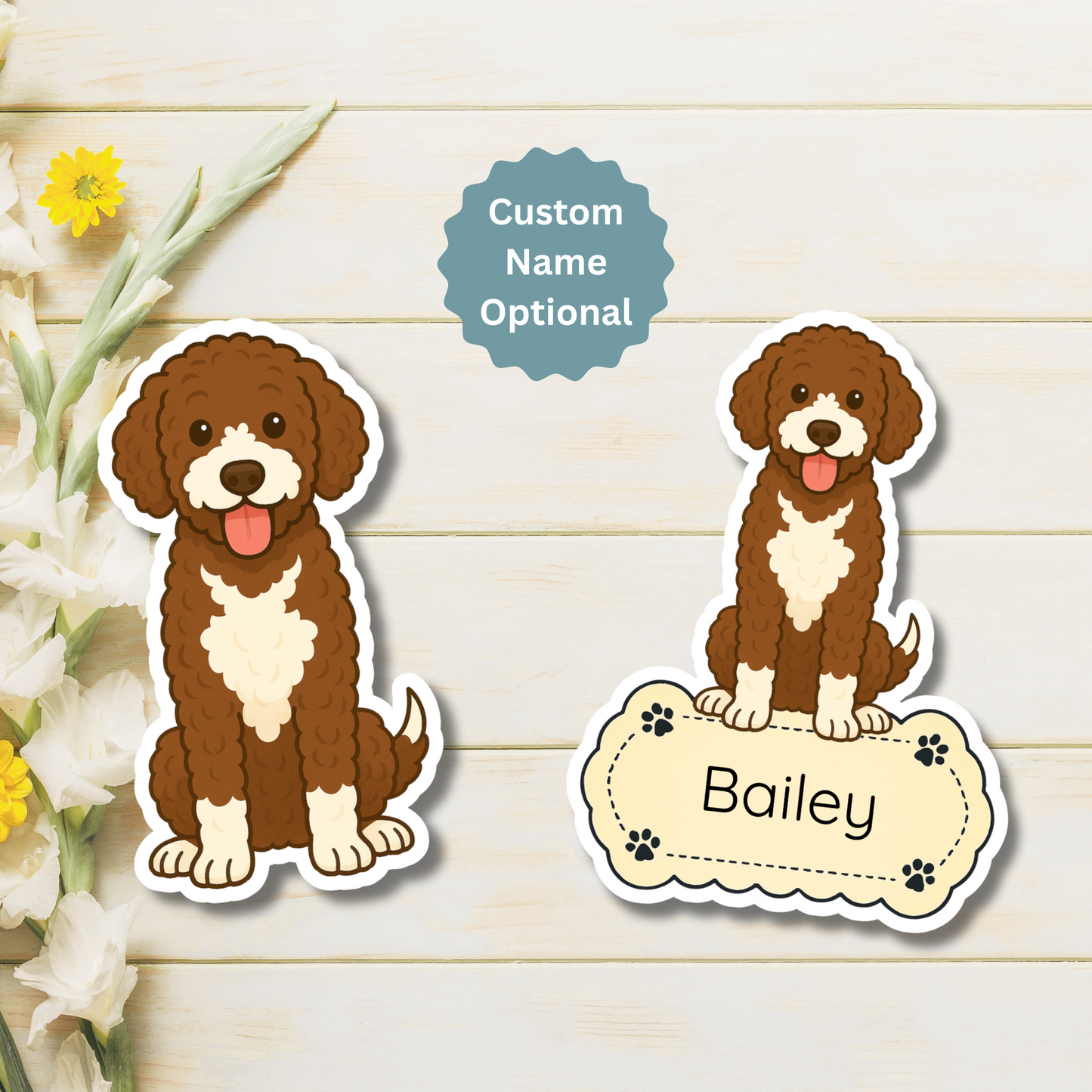 Custom Bernedoodle Dog Magnet - Brown and White | Personalized with Pet Name