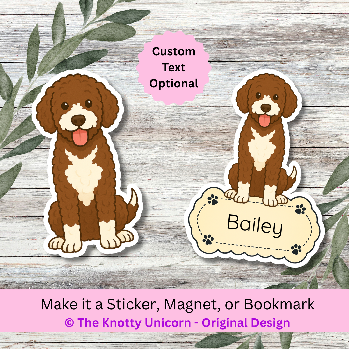 Personalized Bernedoodle Dog Sticker - Brown and White