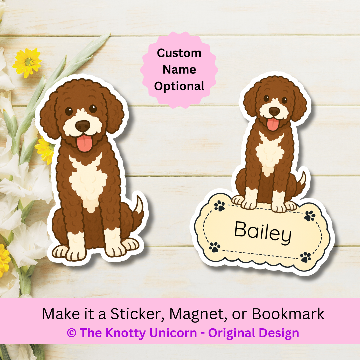Custom Bernedoodle Dog Magnet / Bookmark - Brown and White