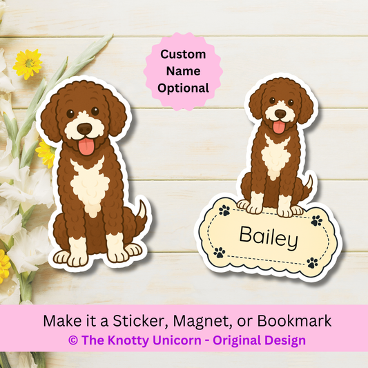 Aimant personnalisé Bernedoodle – Marron et blanc | Personnalisable avec le nom de l'animal