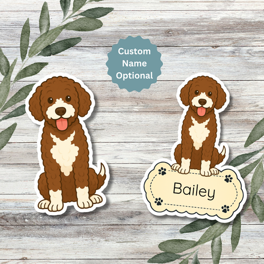 Autocollant personnalisé Bernedoodle - Marron et blanc | Personnalisable avec votre nom