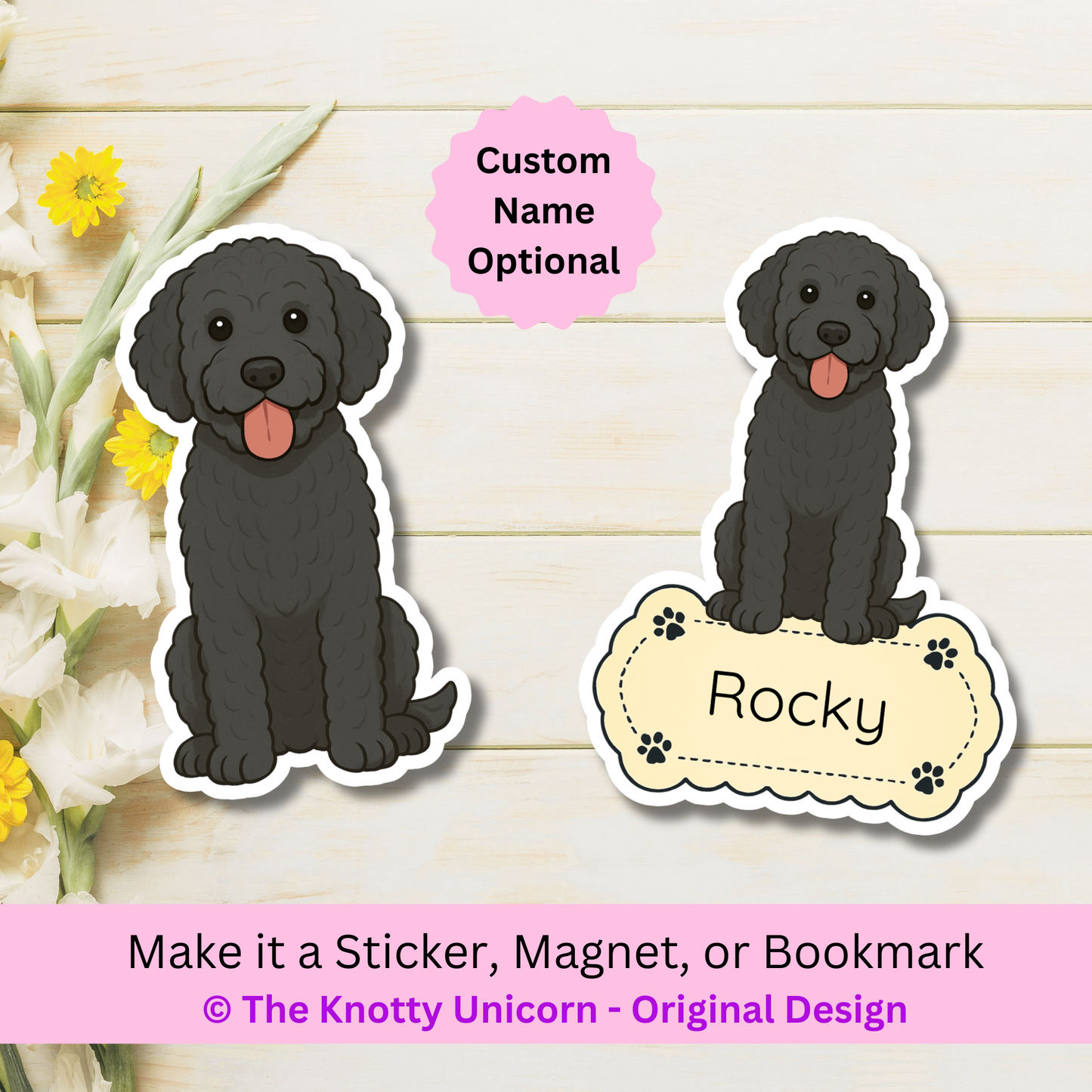 Custom Bernedoodle Dog Magnet / Bookmark - Black