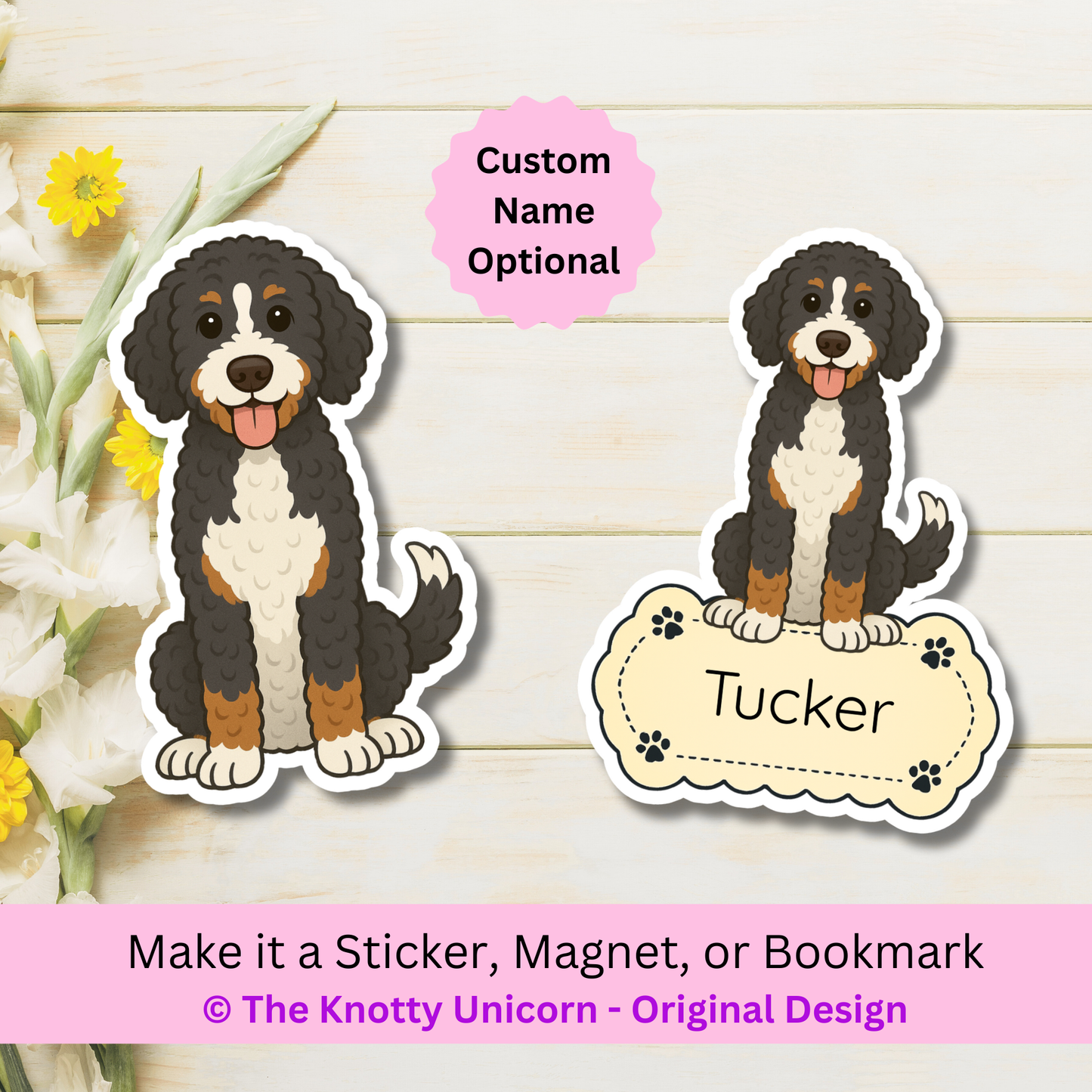 Custom Bernedoodle Dog Magnet / Bookmark - Tri-color