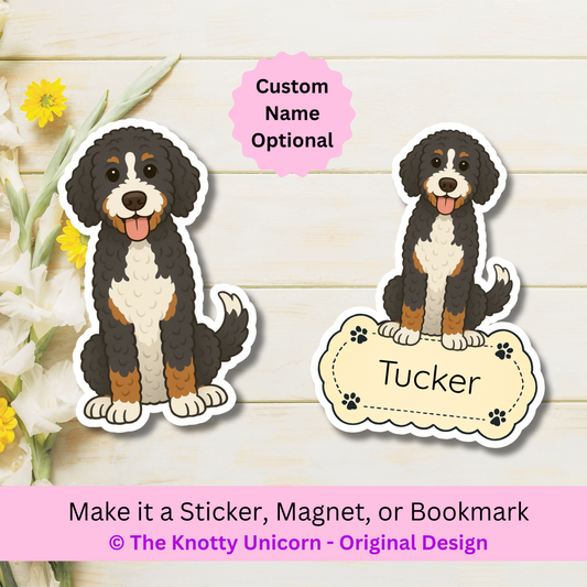 Aimant personnalisé Bernedoodle – Tricolore | Personnalisé avec le nom de l'animal