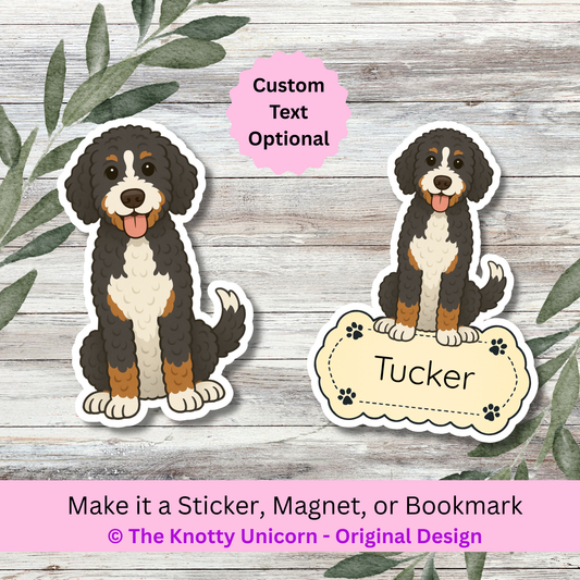 Personalized Bernedoodle Dog Sticker - Tri-color