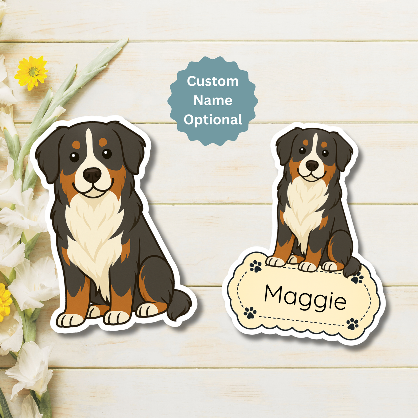 Custom Bernese Mountain Dog Magnet - Tri-colored | Personalized with Pet Name