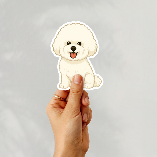 Autocollant personnalisé pour chien Bichon frisé – Blanc à poil long | Personnalisable avec nom