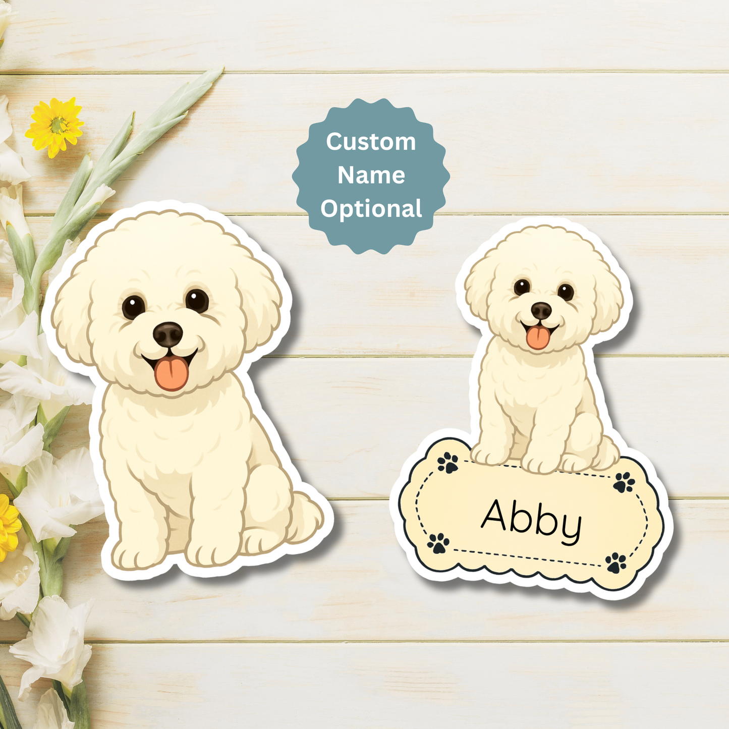 Custom Bichon Frise Dog Magnet - White | Personalized with Pet Name