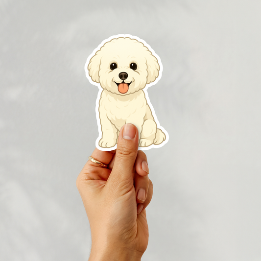 Autocollant personnalisé pour chien Bichon frisé - Blanc | Personnalisable avec nom