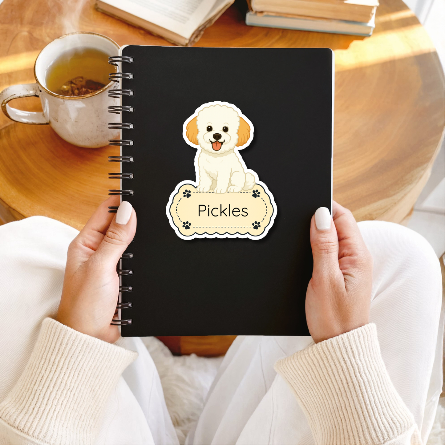 Custom Bichon Frise Dog Sticker - White with Apricot Ears | Personalized with Name