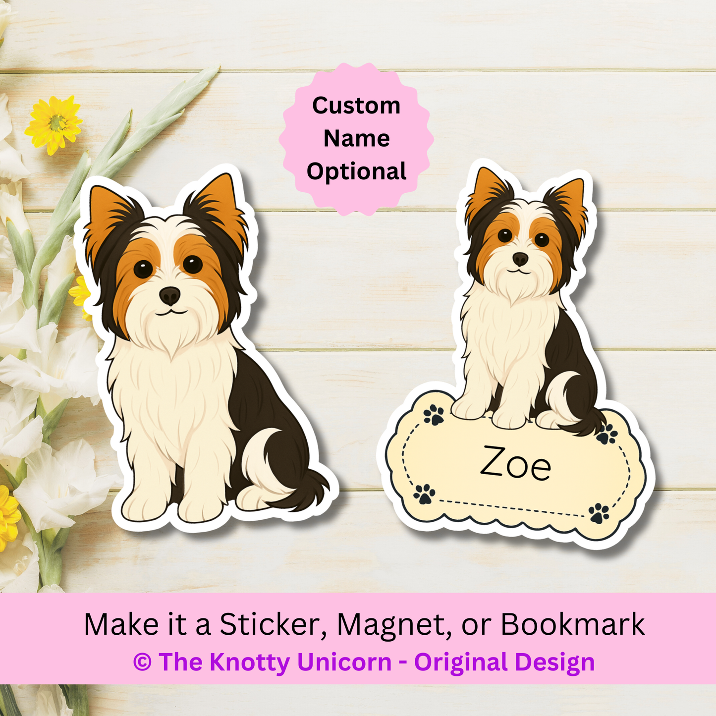 Custom Biewer Terrier Dog Magnet / Bookmark - Tri-Color