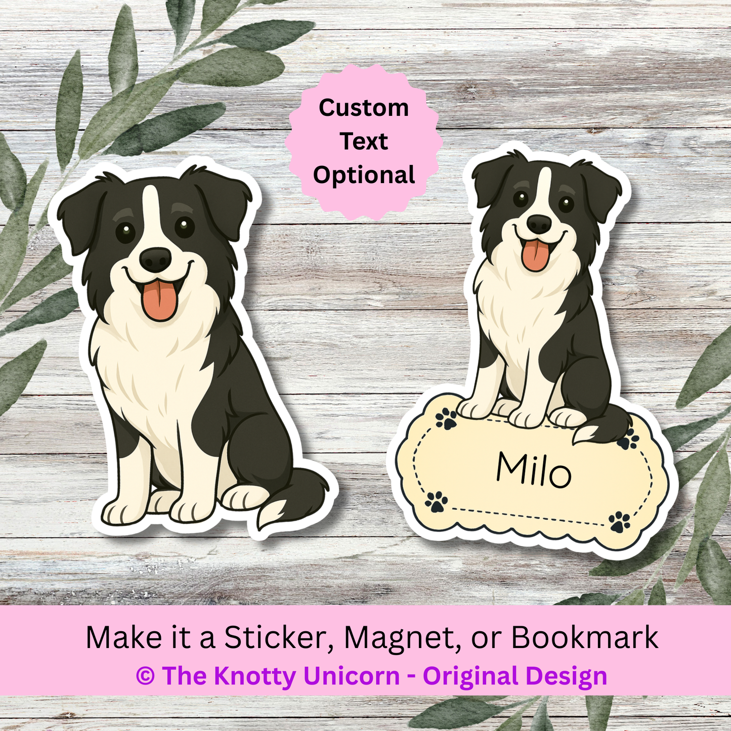 Personalized Border Collie Dog Sticker - Black and White