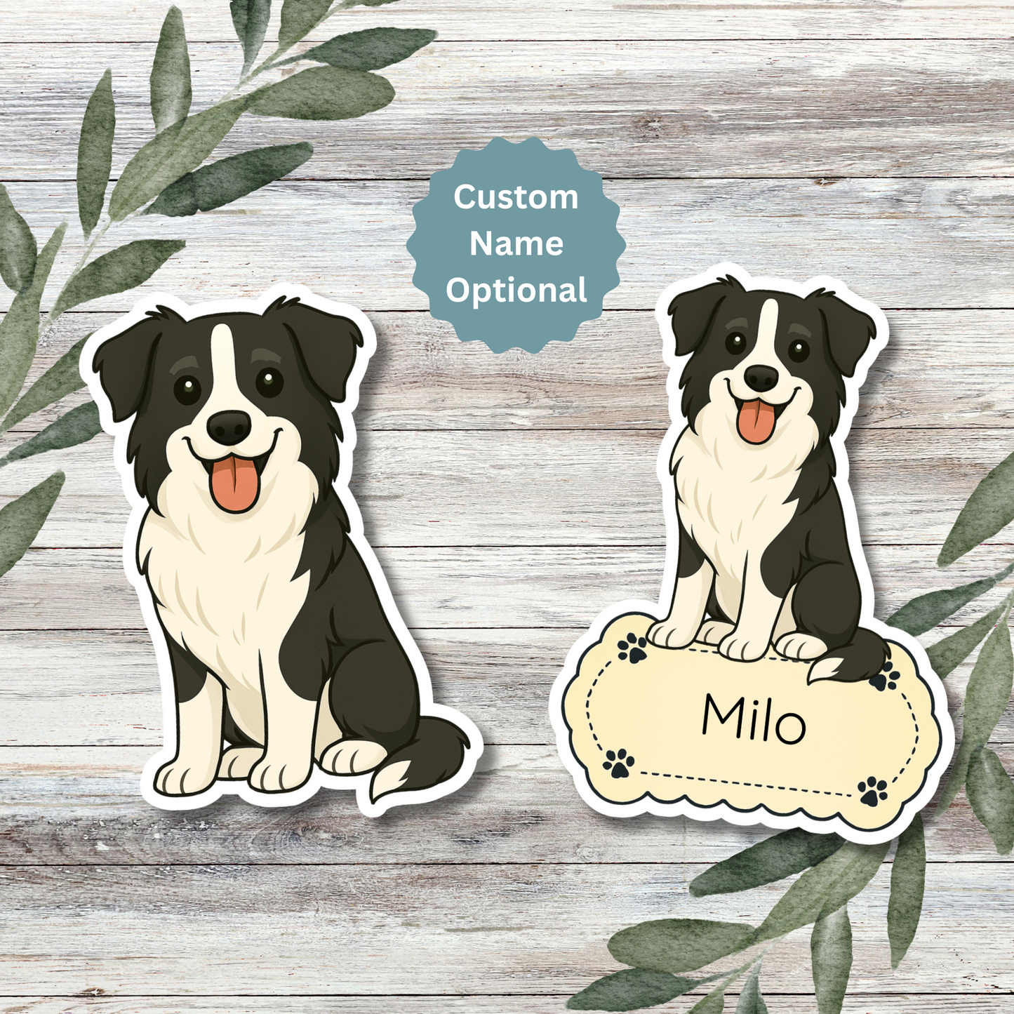 Custom Border Collie Dog Sticker - Black and White | Personalized with Name
