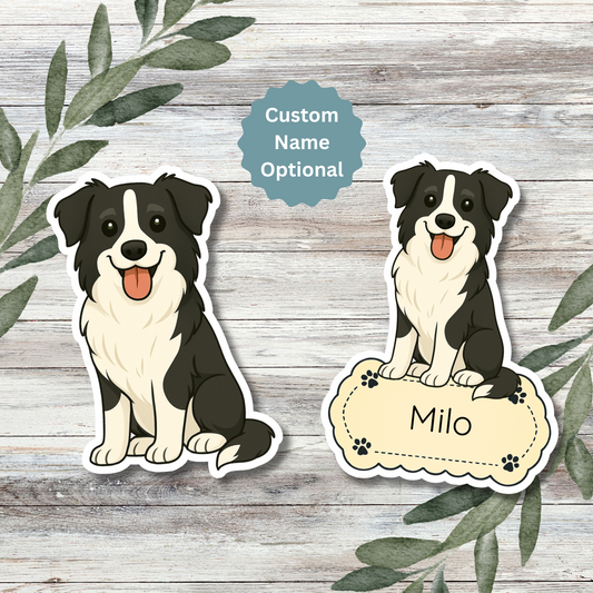 Autocollant Border Collie personnalisé – Noir et blanc | Personnalisable avec votre nom