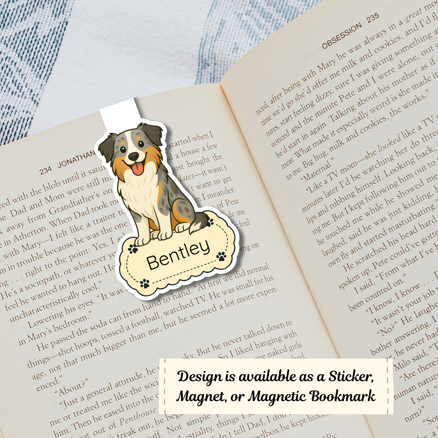 Custom Border Collie Dog Magnet / Bookmark - Blue Merle