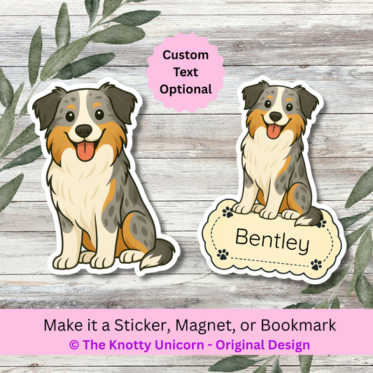 Autocollant Border Collie personnalisé – Bleu Merle | Personnalisable avec votre nom