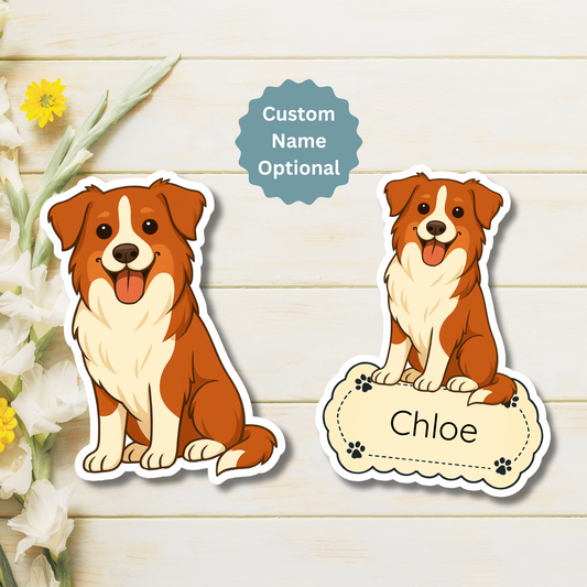 Custom Border Collie Dog Magnet - Red and White | Personalized with Pet Name