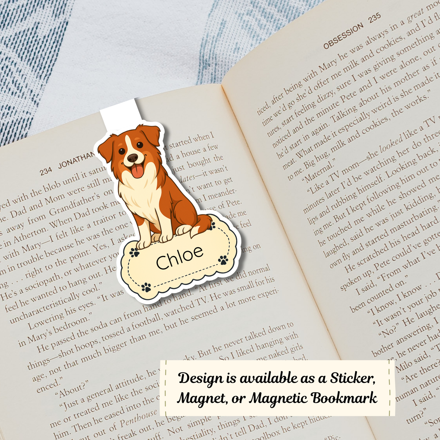 Custom Border Collie Dog Magnet / Bookmark - Red and White