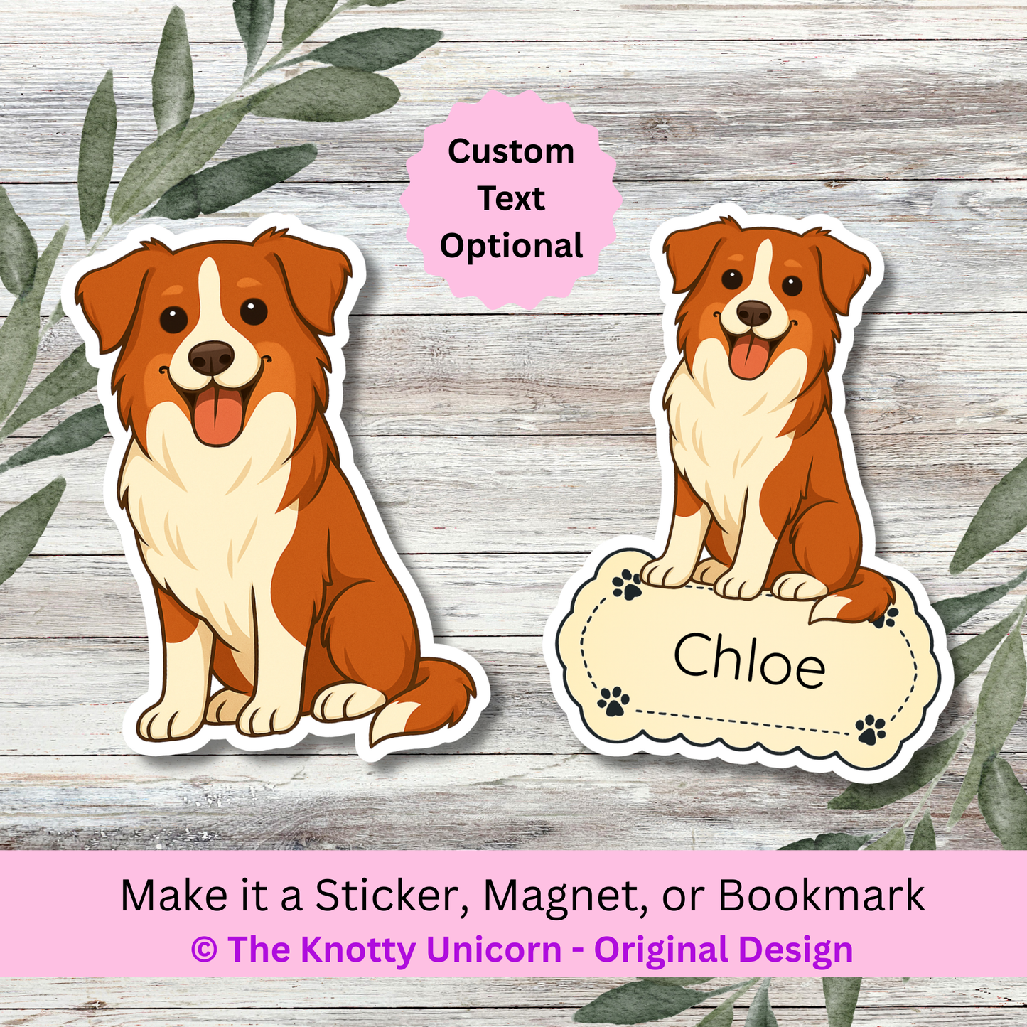 Personalized Border Collie Dog Sticker - Red and White