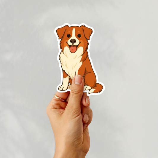 Autocollant personnalisé pour chien Border Collie – Rouge et blanc | Personnalisable avec votre nom