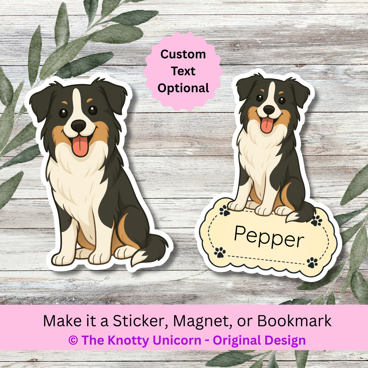 Personalized Border Collie Dog Sticker - Tri-color