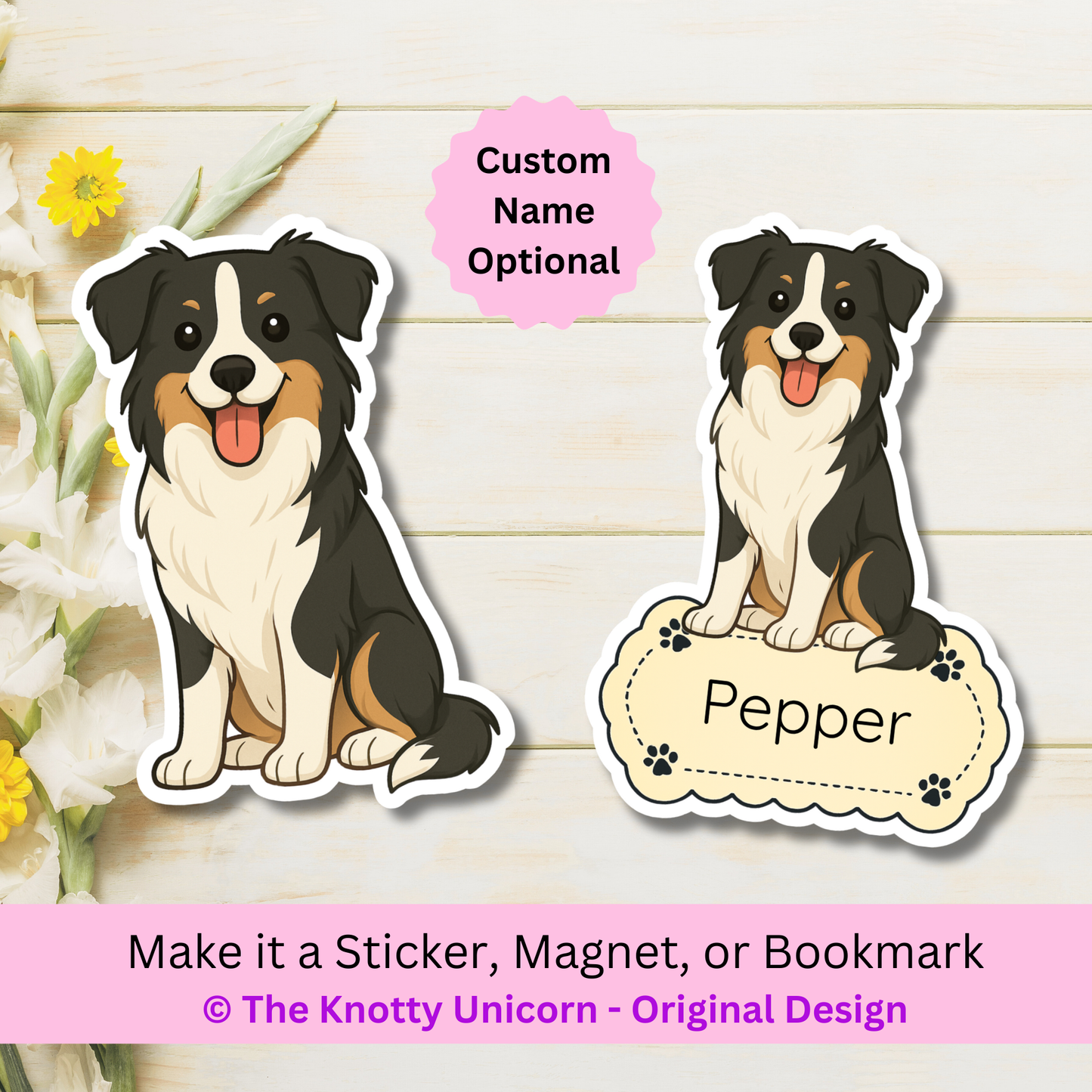 Custom Border Collie Dog Magnet / Bookmark - Tri-color