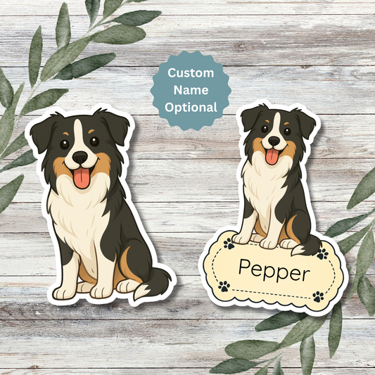 Autocollant Border Collie personnalisé – Tricolore | Personnalisable avec votre nom