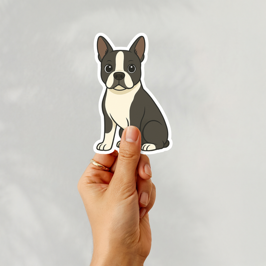 Autocollant personnalisé pour chien Boston Terrier - Noir et blanc | Personnalisable avec votre nom