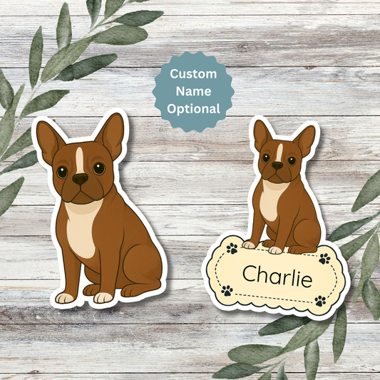 Autocollant personnalisé pour chien Boston Terrier - Rouge et blanc | Personnalisable avec votre nom