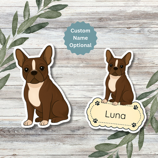Autocollant personnalisé Boston Terrier - Sceau et blanc | Personnalisable avec nom
