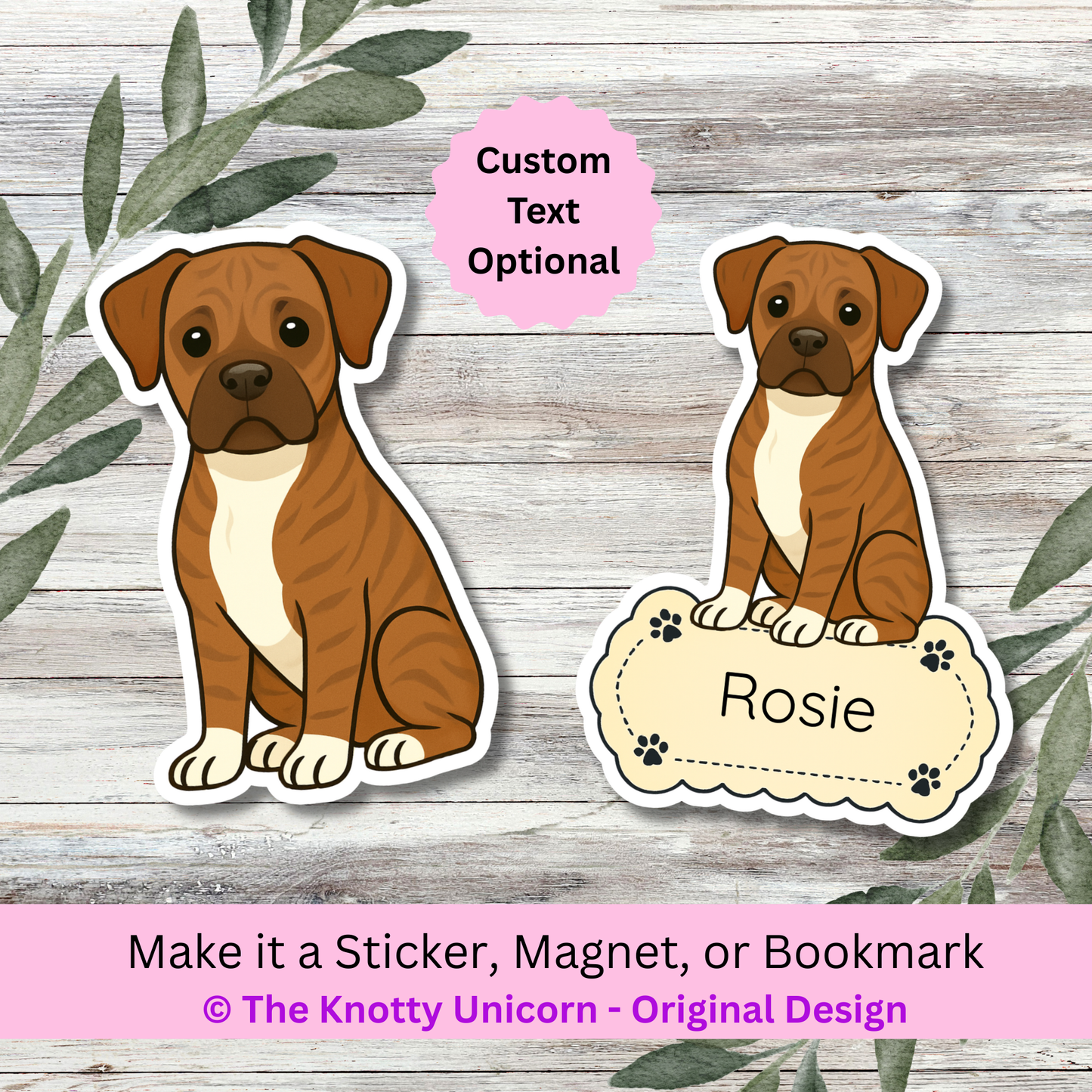 Personalized Boxer Dog Sticker - Brindle