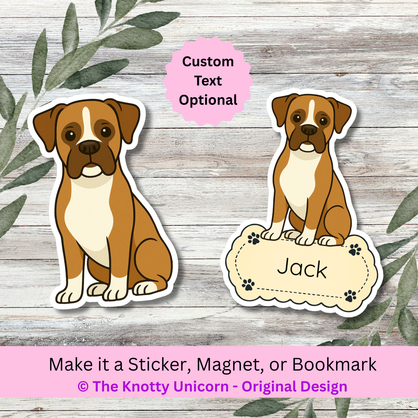 Personalized Boxer Dog Sticker - Fawn