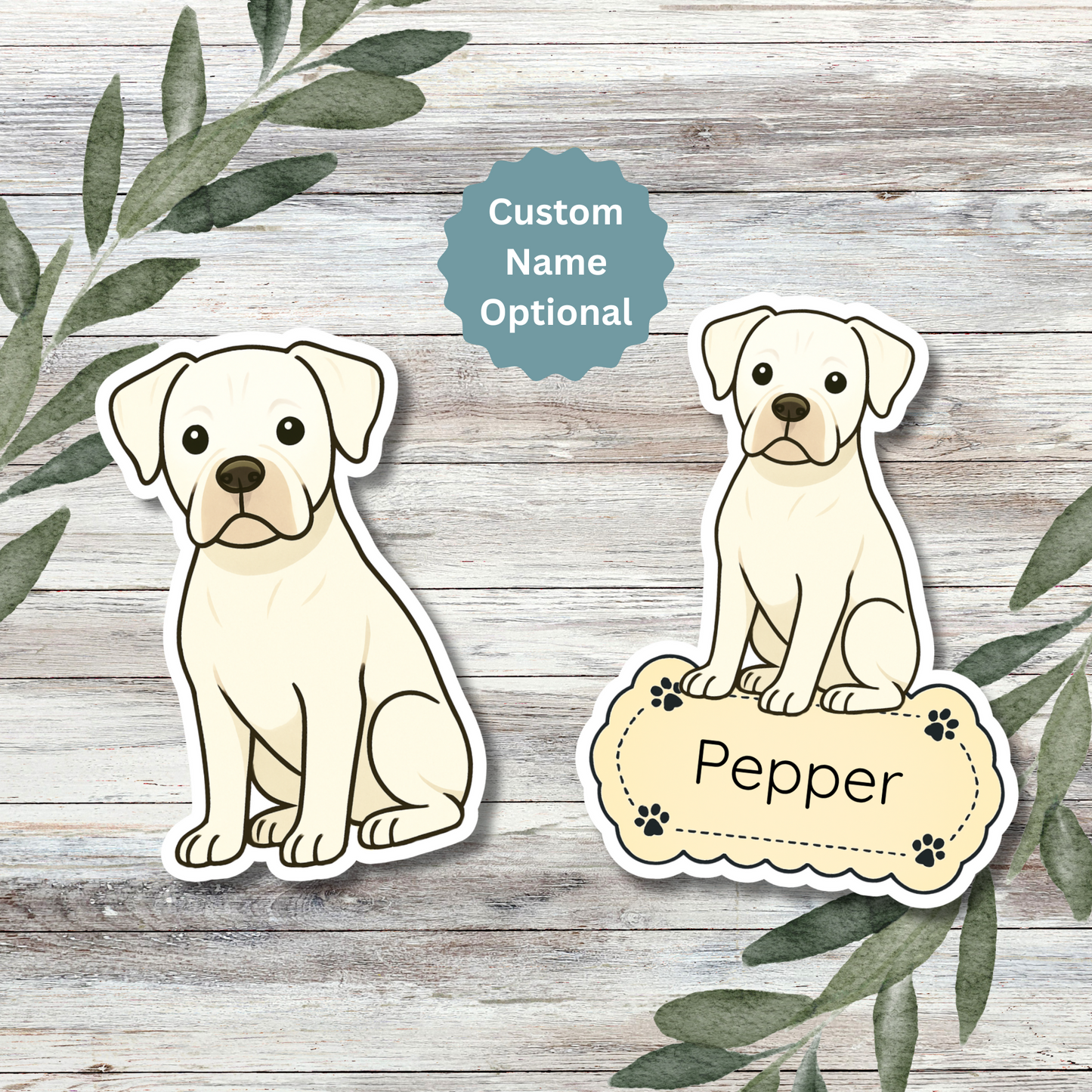 Custom Boxer Dog Sticker - White | Personalized with Name