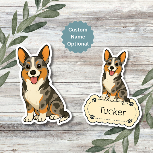 Autocollant personnalisé pour chien Welsh Corgi Cardigan - Bleu Merle | Personnalisable avec votre nom
