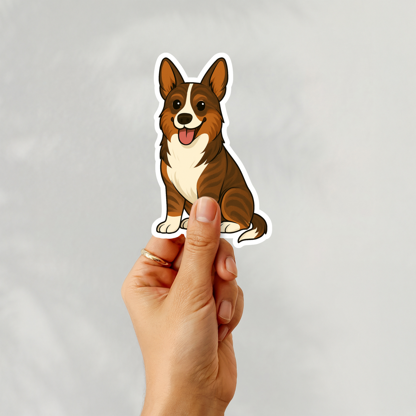 Custom Cardigan Welsh Corgi Dog Sticker - Brindle and White | Personalized with Name
