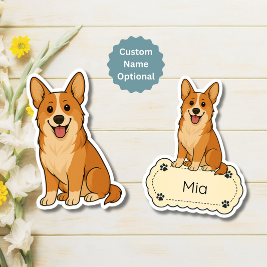 Custom Cardigan Welsh Corgi Dog Magnet - Red and White | Personalized with Pet Name