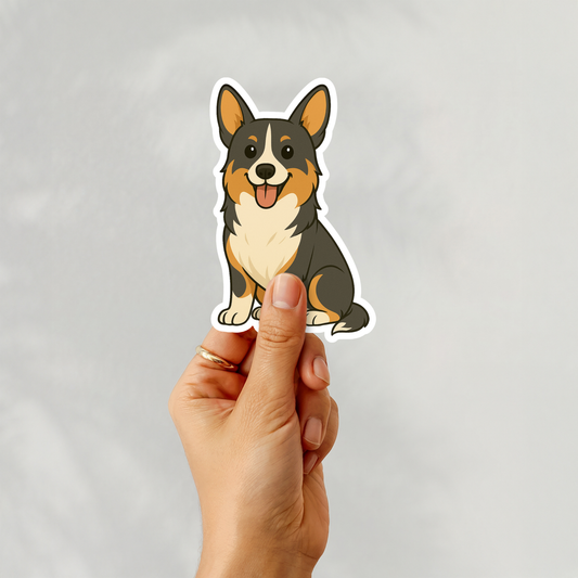Autocollant personnalisé pour chien Welsh Corgi Cardigan - Tricolore | Personnalisable avec votre nom