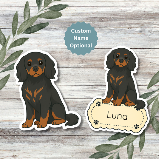 Autocollant personnalisé pour chien Cavalier King Charles - Noir et feu | Personnalisable avec votre nom