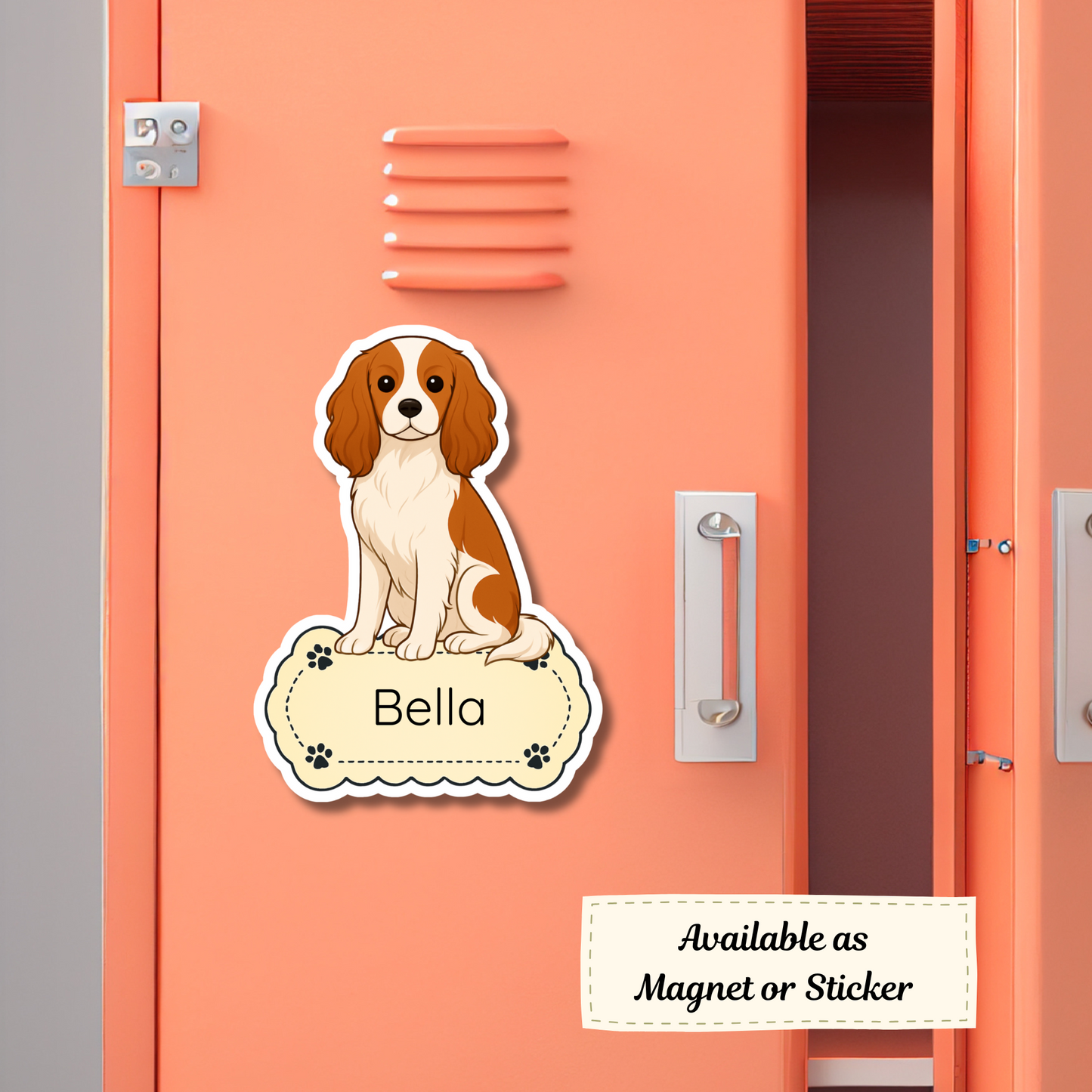 Custom Cavalier King Charles Dog Magnet -  Blenheim | Personalized with Pet Name | Cute Fridge Decor Gift