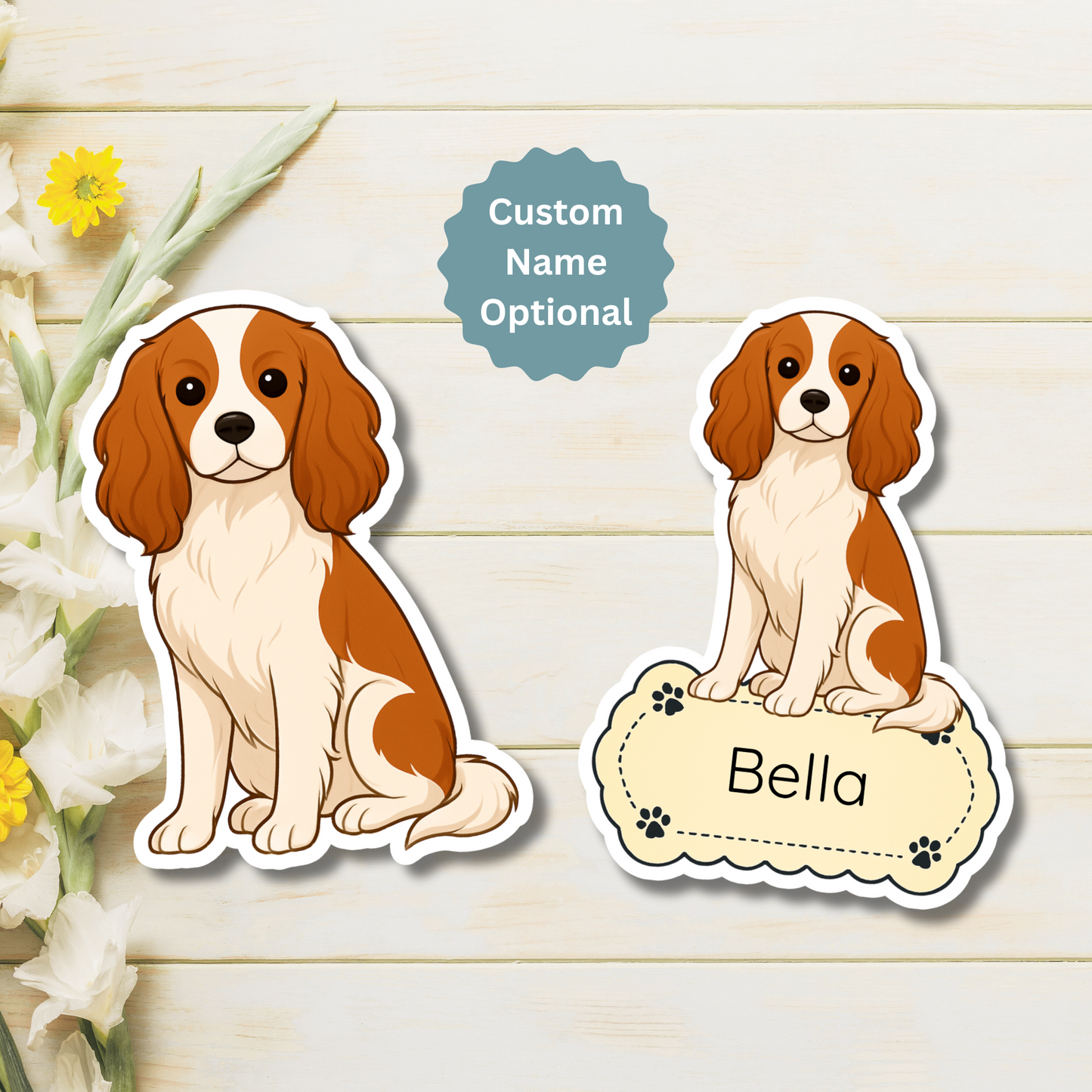 Custom Cavalier King Charles Dog Magnet -  Blenheim | Personalized with Pet Name | Cute Fridge Decor Gift