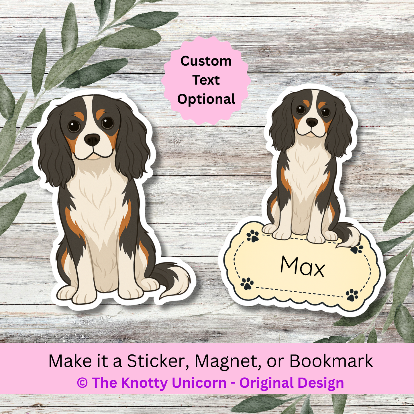 Personalized Cavalier King Charles Dog Sticker - Tri-color