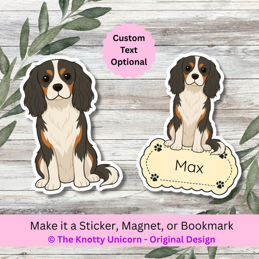Personalized Cavalier King Charles Dog Sticker - Tri-color